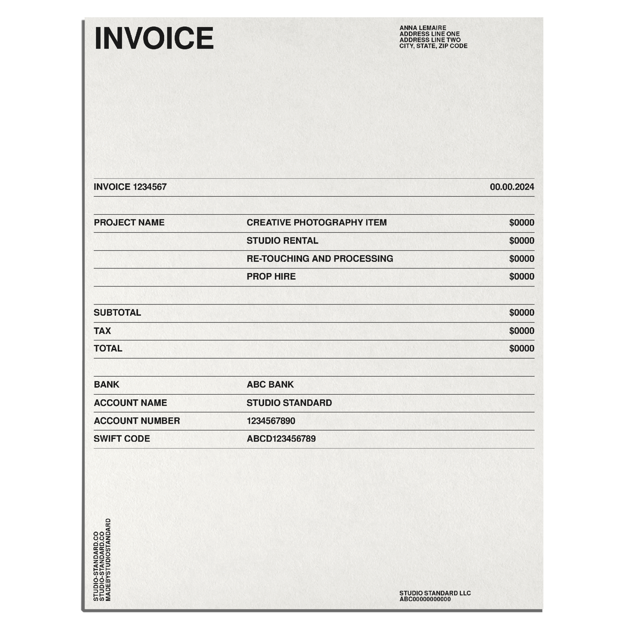 Photographer's Starter Kit: Invoices - Studio Standard