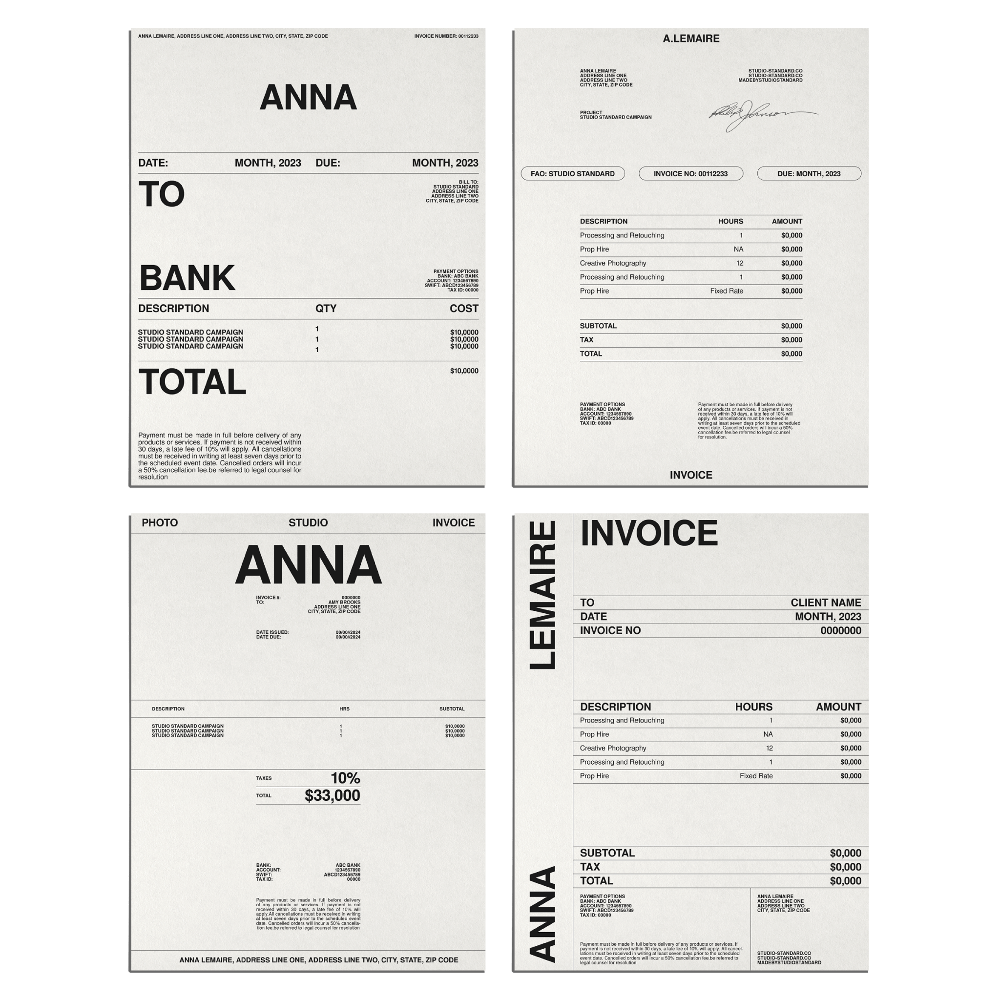 Photographer's Starter Kit: Invoices - Studio Standard